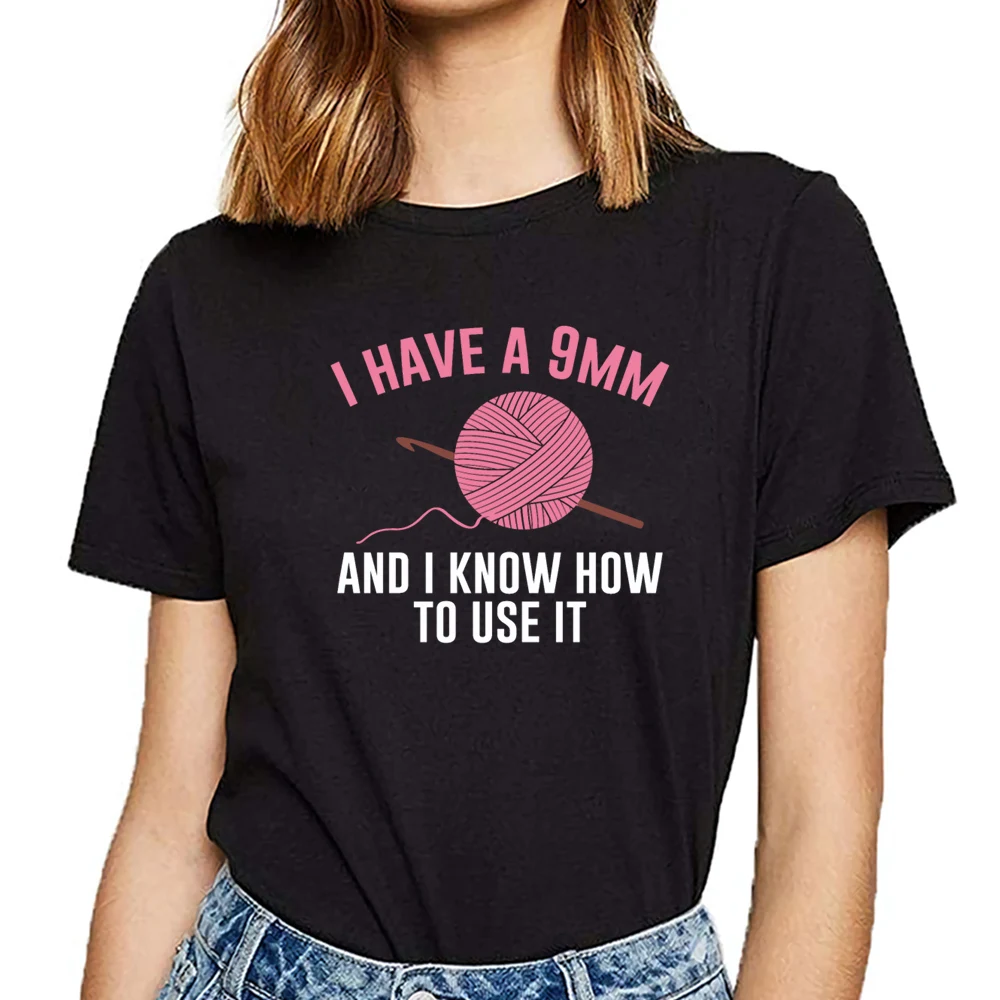 

Tops T Shirt Women gift for crochet lover ideas Basic Black Short Female Tshirt