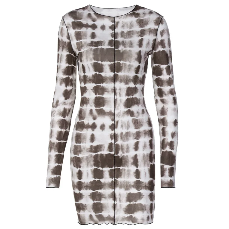 

Women's Fashion Figure Dress 2021 Spring And Autumn New Round Neck Irregular Printed Skirt