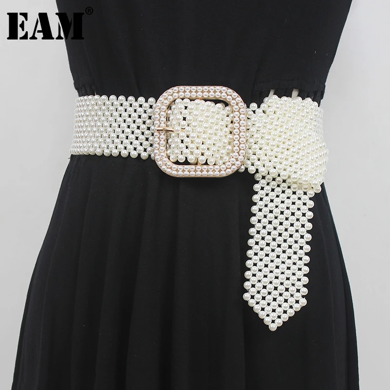 

[EAM] Pearl White Temperament Long Buckle Vintage Belt Personality Women New Fashion Tide All-match Spring Autumn 2023 1DD9103
