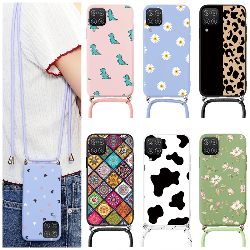 

Capa For Samsung Galaxy A12 Case 6.5" Strap Cord Chain Necklace Lanyard Phone Case Cover For Samsung A 12 a12 Silicone Funda Bag