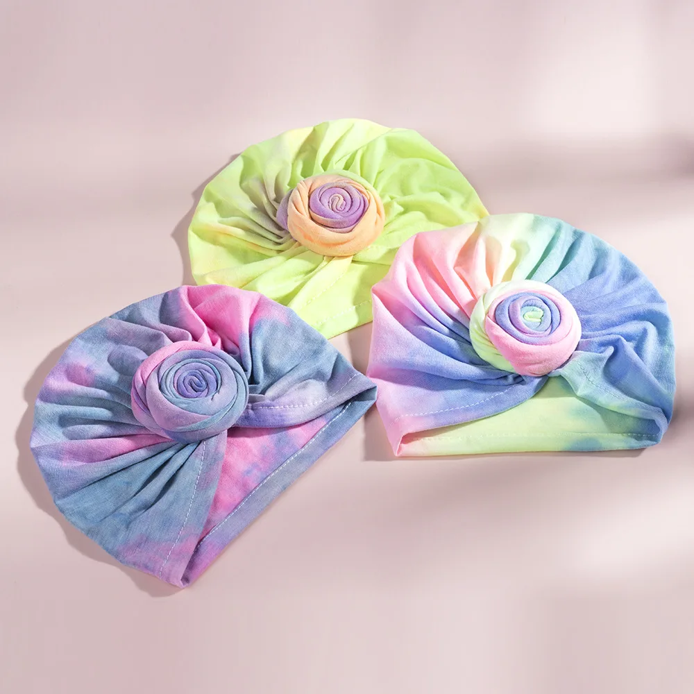 

Dazzling Gradient Color Donut Baby Caps Hat Newborn Elastic Cotton Caps Infant Girls Turban Beanie Cap Head Accessories Soft Hat