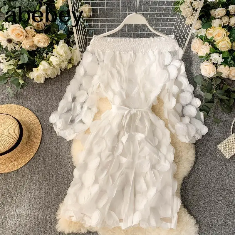 Платье женское с рукавом-пузырьком модное элегантное однотонное платье объемным