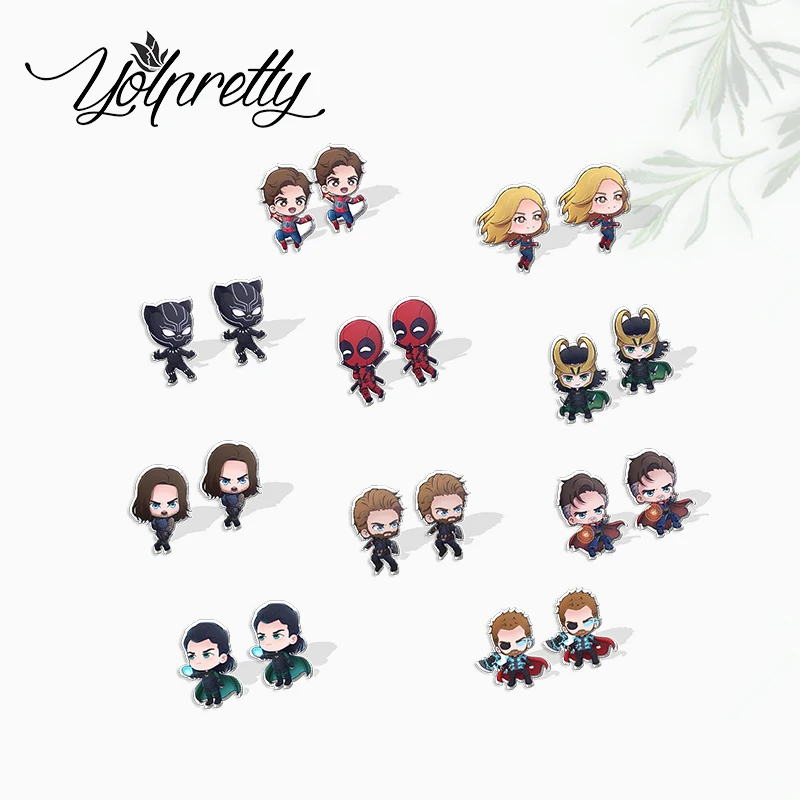

2021 New Kawaii Marvel Avengers Characters Epoxy Stud Earrings Handcraft Acrylic Stud Earrings