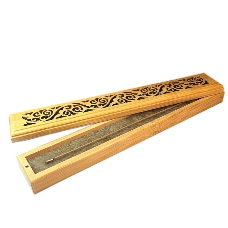 Бамбук Ладан горелка ручная резьба полая ручка пластина Держатель Joss Stick коробка