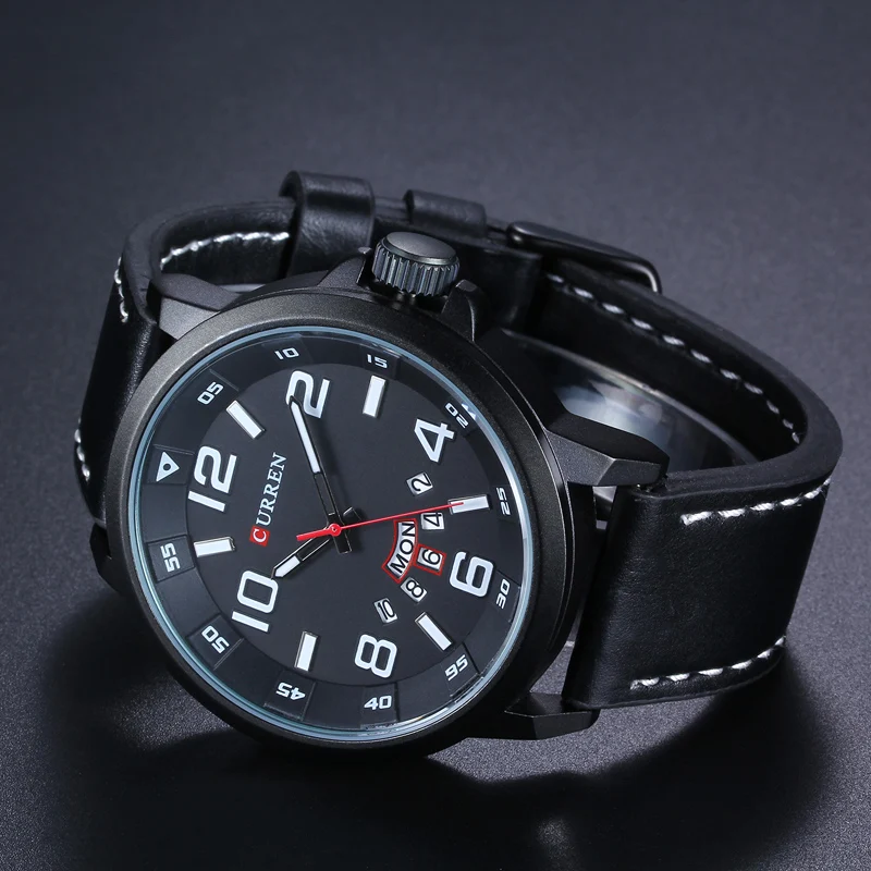 Роскошные брендовые кварцевые часы мужские с кожаным ремешком и датой модные