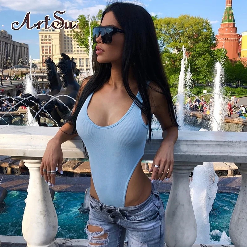 ArtSu хлопковый сексуальный женский костюм уличная одежда u образный вырез ремешок