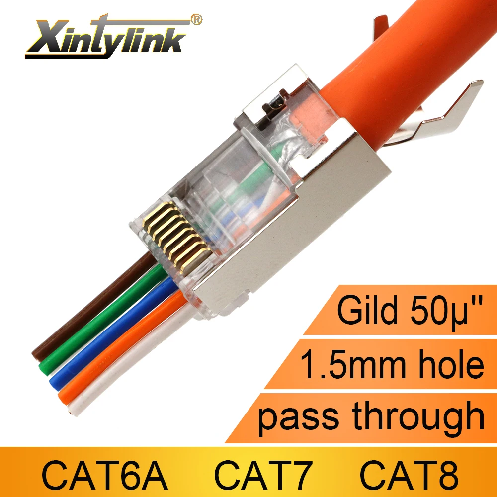 Коннектор xintylink CAT8 CAT7 rj45 коннекторы 50U CAT6A штекер кабеля ethernet сеть SFTP FTP