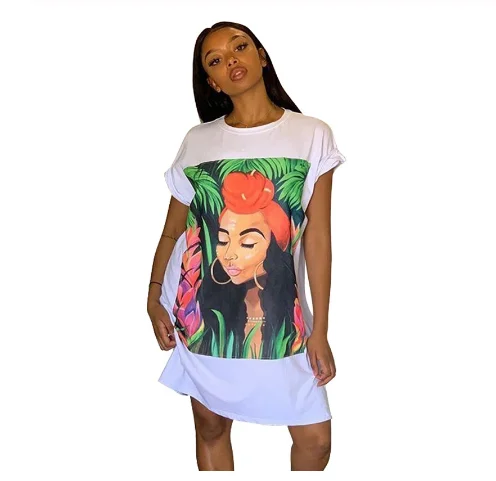 Женское платье футболка с принтом персонажа мини туника коротким рукавом