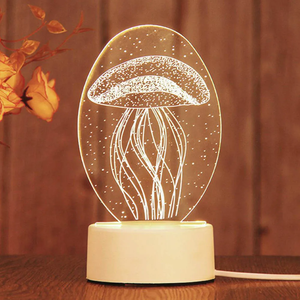 jellyfish 3d мультфильм питаемые через Usb порт светодиодный ночной Светильник акриловое волокно Детские лампа 3d лампа Светодиодная настольная лампа для детского подарка теплый белый - Испускаемый цвет: jellyfish