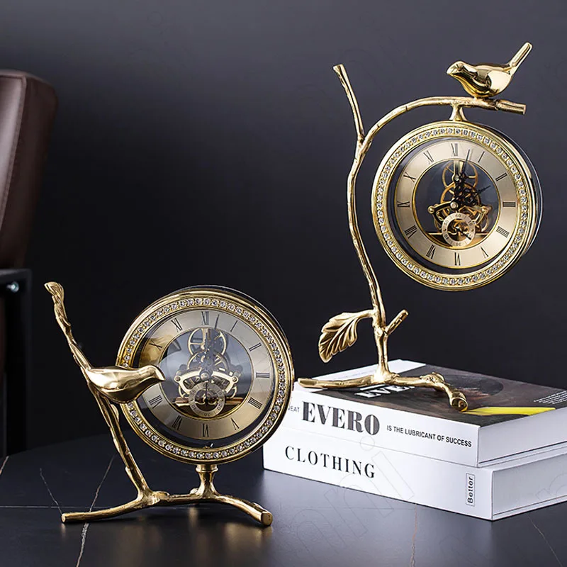 

Декоративные настольные часы с позолоченными птицами, современные классические металлические электронные настольные часы с вертикальным...