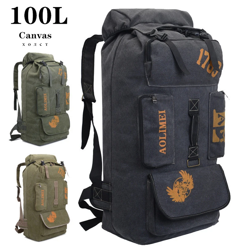 

100L Oversized capacity Hiking backpack Outdoor Climb Travel Camping Hunting Trekking military tactical Canvas Fishing gear bag