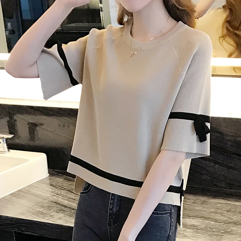 Повседневный осенний тонкий свитер зимний вязаный новое яркое с коротким