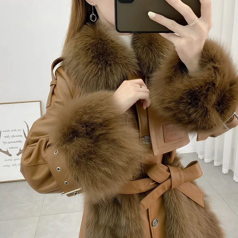 Luxury Real Fox Fur Sheepskin Coat Ladies Women's Patchwork Genuine Leather Short Jacket for Autumn Winter Warm Outwear 2021 enlarge