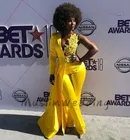 Сексуальное желтое вечернее платье, комбинезон на одно плечо с длинным рукавом, черные платья для выпускного вечера для девушек с нарукавником, шлейфом, шелковое атласное официальное платье