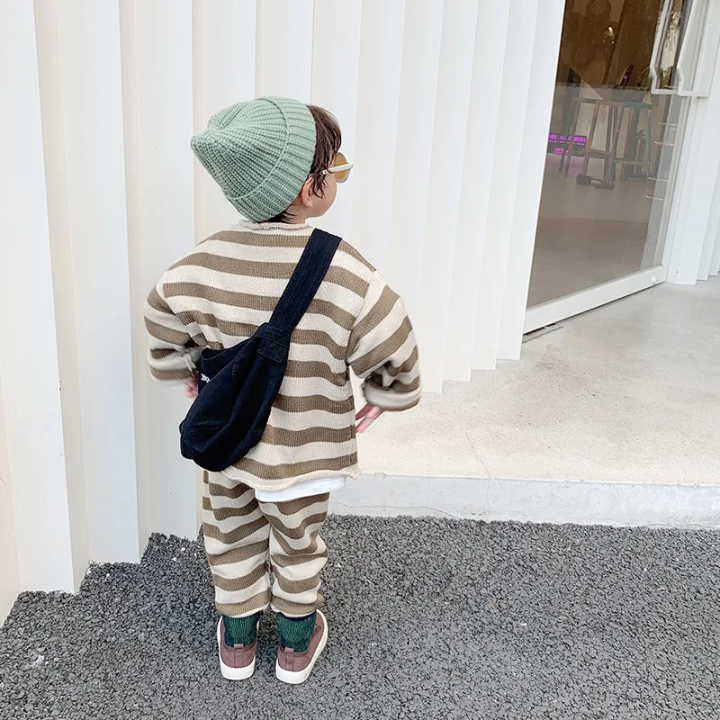 

Little Boys Knitted Suit Girl Knit Two Piece 2021 Fashion Children's Knit Set Autumn Korean Kids Clothes Child Boy Infant Outfit