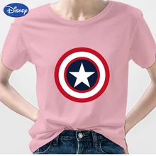 Marvel Series T Shirt Captain America Shield Beginners Printed O-Neck Short Sleeve For Women Disney T-shirt Creative T Shirt