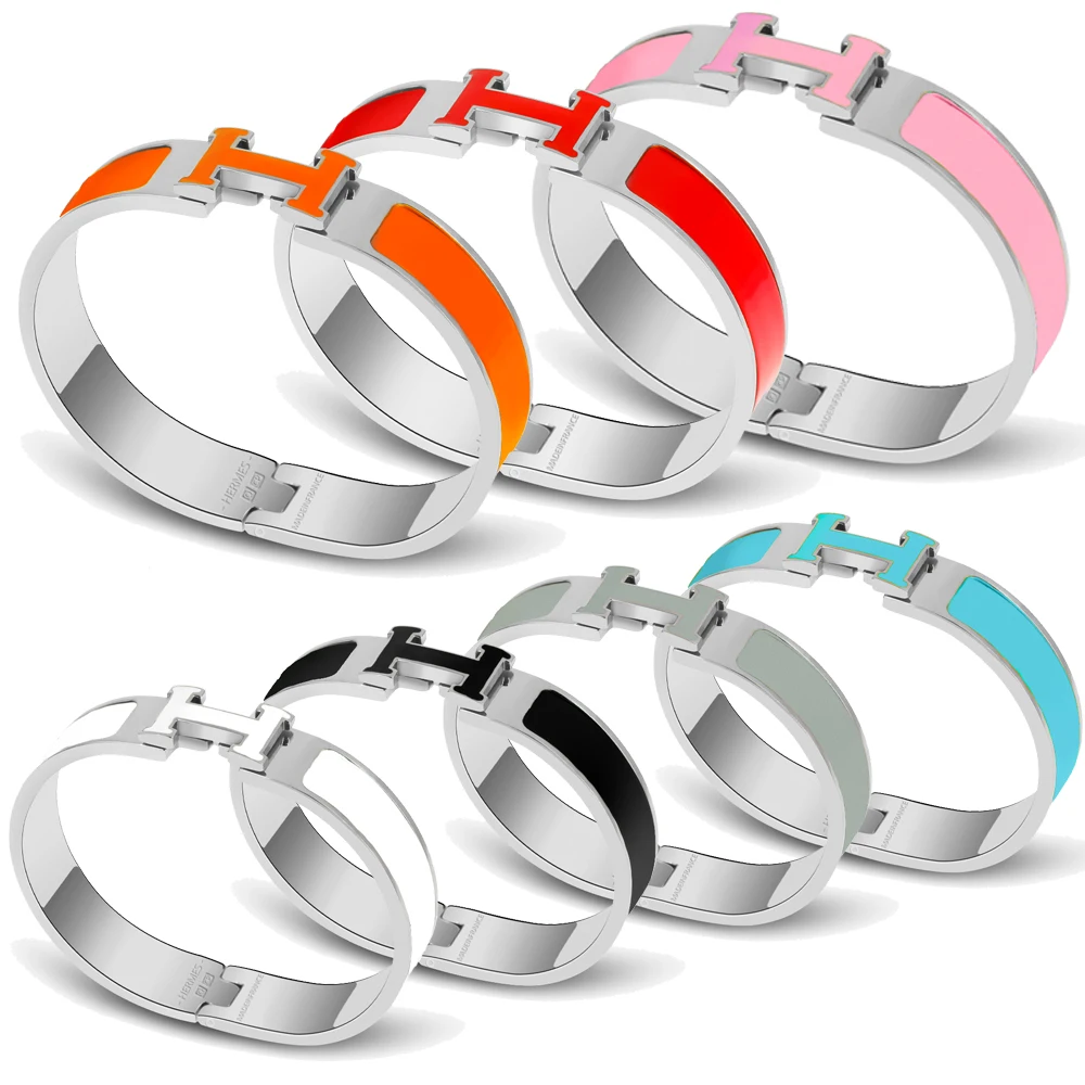 

H bracelet brand Titanium steel bracelet for men and women enamel letter h bracelet Silver