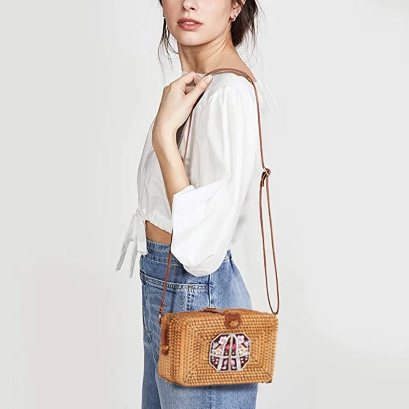 

AUAU-Womens Rattan Bag Handmade Wicker Woven Purse Handbag Circular Bohemia Bag Bali