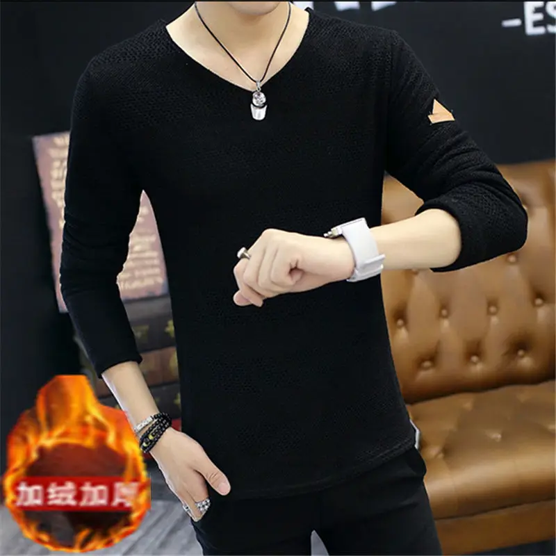 

Men's ice silk short sleeve T-shirt hollow out knitted spring and summer slim fitting V-neck Korean thin upper garment