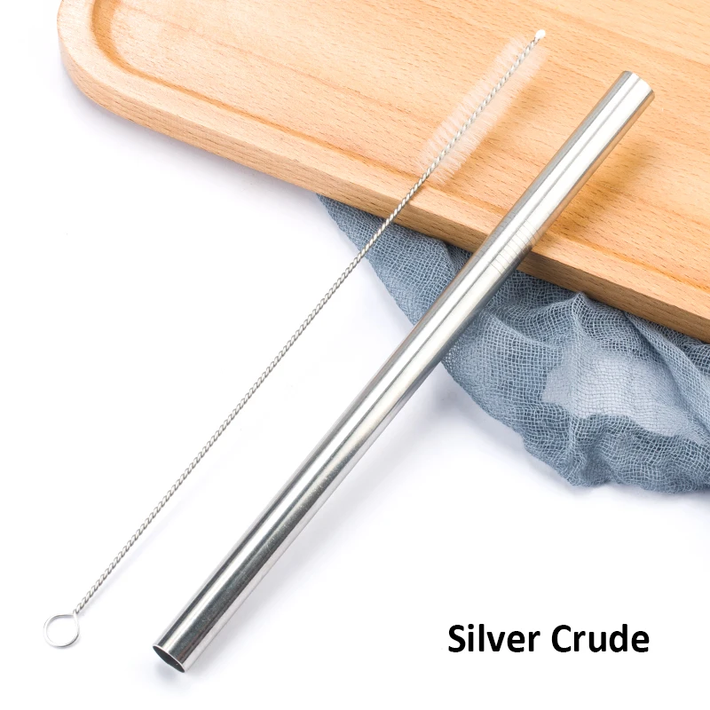 01 Silver Crude Многоразовые металлические трубочки для питья 304 нержавеющая сталь прочная изогнутая прямая соломинка для напитков с чистящей щеткой вечерние аксессуары - Цвет: 01 Silver Crude
