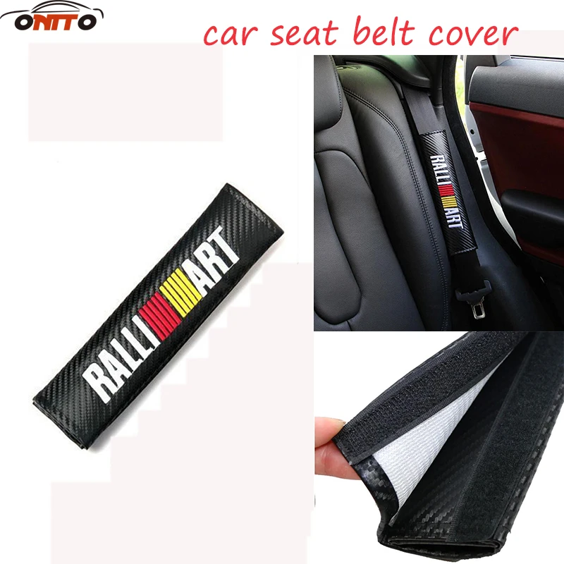 

Car Accessories 1pcs Carbon Fiber Car Seat Belt Cover Ralliart logo for Lancer 10 9 EX Eclipse Galant outlander