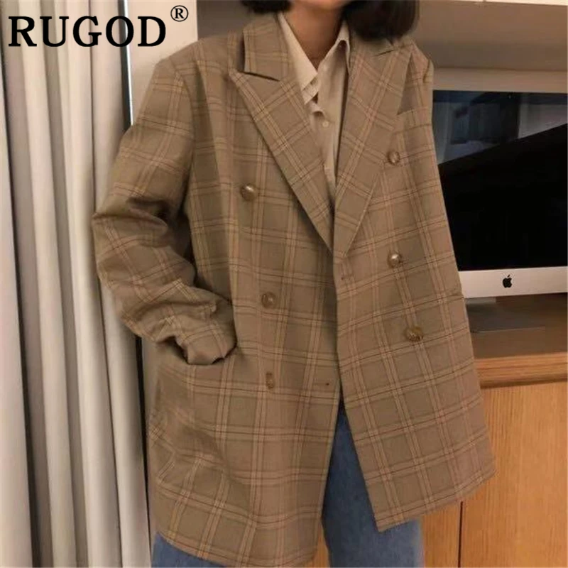 RUGOD/Корейский офисный Женский блейзер модная куртка с длинным рукавом клетчатый