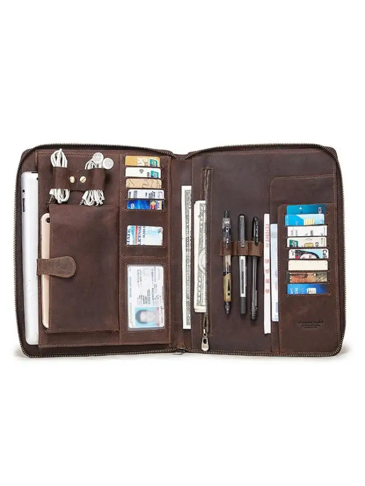 

Leather Business Carrying Case ID Credit Card Holder Vintage Pocket Pen Purse for Men Women