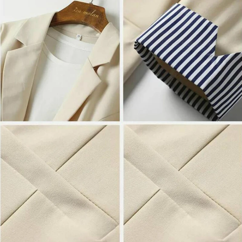 

Blazers Women Solid Single Breasted Striped-cuff Pocket Large Size 4XL Loose Korean-style Thin Chic Leisure Womens Outwears New
