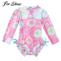summer baby girls brazilian swimsuit bathing suits one piece suits long sleeves floral printed with ruffled swimwear rash guards