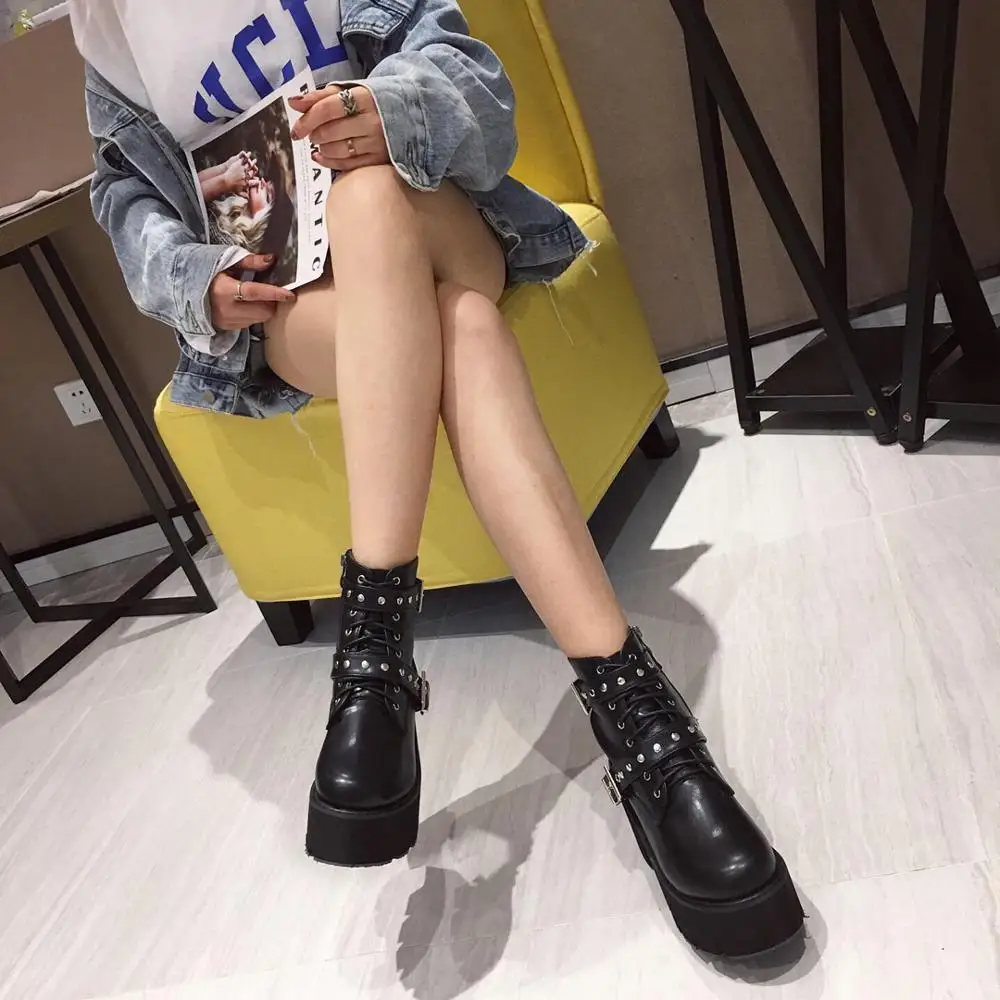 GBHHYNLH Ankle Boots Women Platform High Heels Female chunky boots women shoes winter Woman punk Boots Botas Feminino LJA858