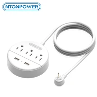 ntonpower flat plug power strip wall mount charging station with 10ft extension cord for home dorm room office and nightstand