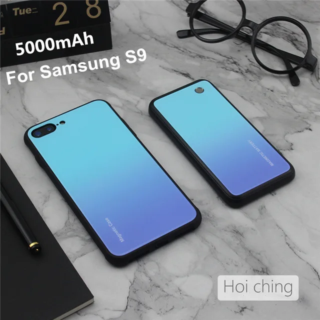 Blue For Galaxy S9 5000 мАч беспроводной магнитный чехол для зарядки аккумулятора для samsung Galaxy S9/S9 Plus, Расширенный чехол для аккумулятора телефона для samsung Note 8/9 - Цвет: Blue For Galaxy S9