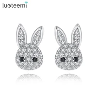 luoteemi cute rabbits stud earrings aaa clear cubic zircon animals fashion jewelry for women girlfriend dating birthday gifts