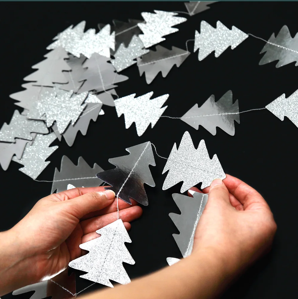 

4M Paper Garland Rose Gold Tree Shape Bunting Banners Christmas Tree Hanging Decoration for Xmas Home Room Decor Party Supplies