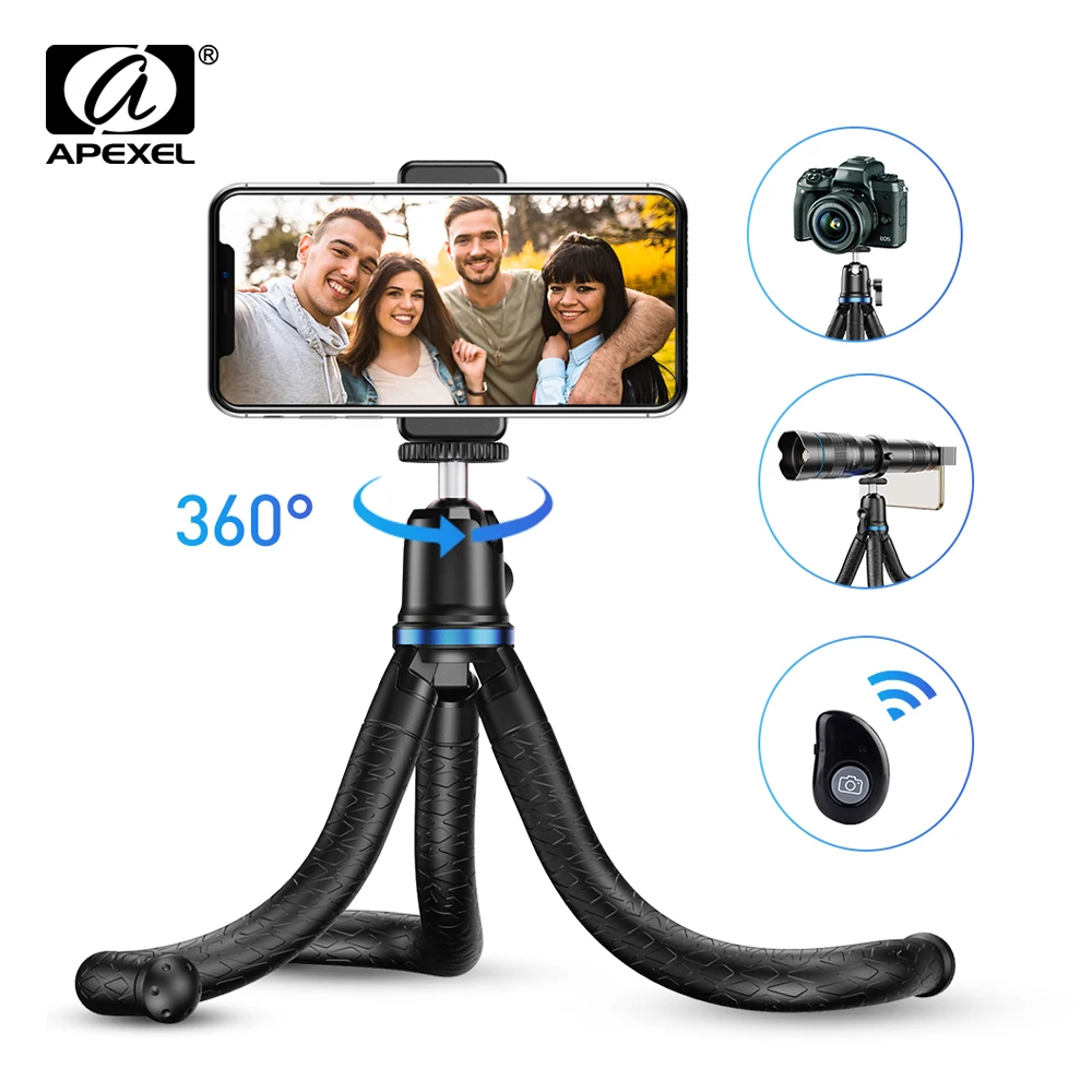 

APEXEL Portable Flexible Octopus Tripod Extendable Phone Stand 360 Rotation Vertical Shootingor Phone DSLR Gopro Live Streaming