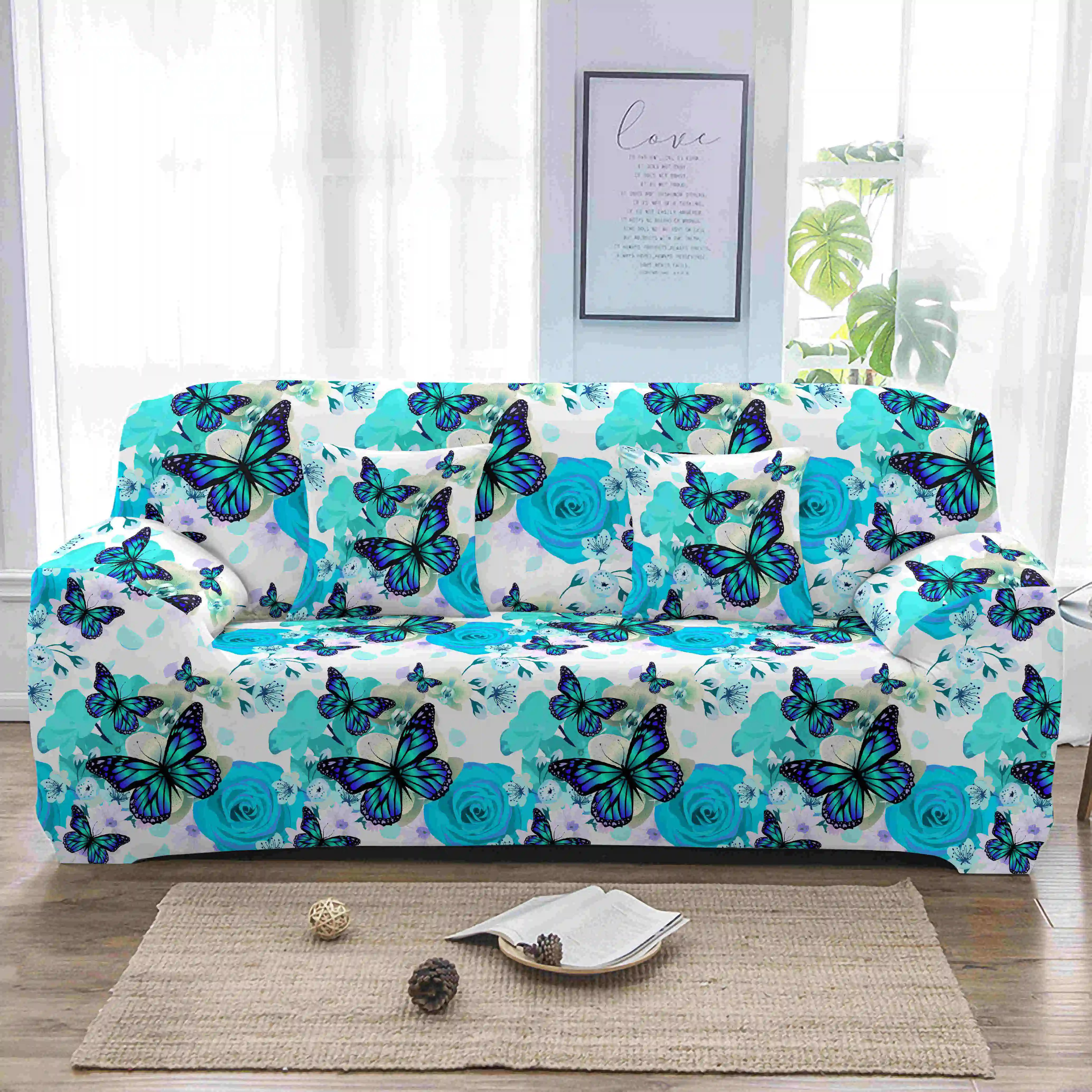 

2021 Butterfly Stretch Sofa Cover For Living Room non-slip Sectional Elastic Couch Cover 1/2/3/4 Seat Sofa Slipcovers