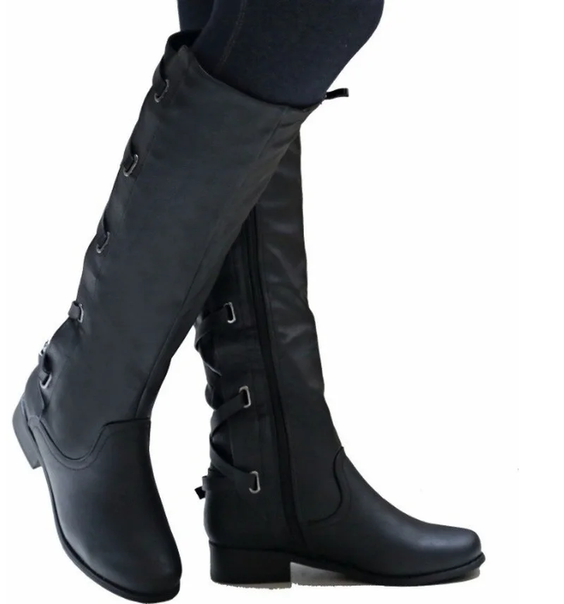 Модные женские сапоги до колена из искусственной кожи с круглым носком botas mujer