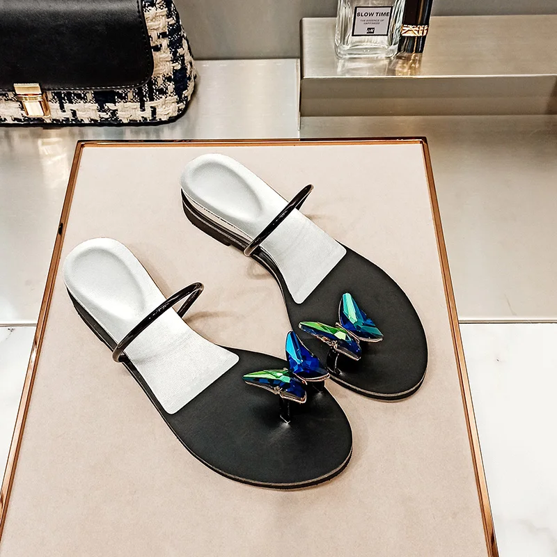 Новые летние брюки с бабочками Стразы туфли на танкетке Пляжные сандалии для