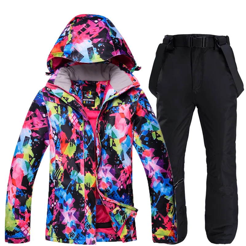 Jackets Pants BK Женские лыжные костюмы, зимние уличные водонепроницаемые ветрозащитные Комбинезоны для снежных видов спорта, Куртки для сноубординга, лыжные брюки, комплекты - Цвет: Jackets Pants BK
