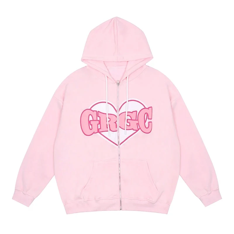 

Jackets Harajuku Heart Letter Print Coats Streetwear sweater Loose Tops sweatshirt clothes Oversized hoodie thicken vintage game