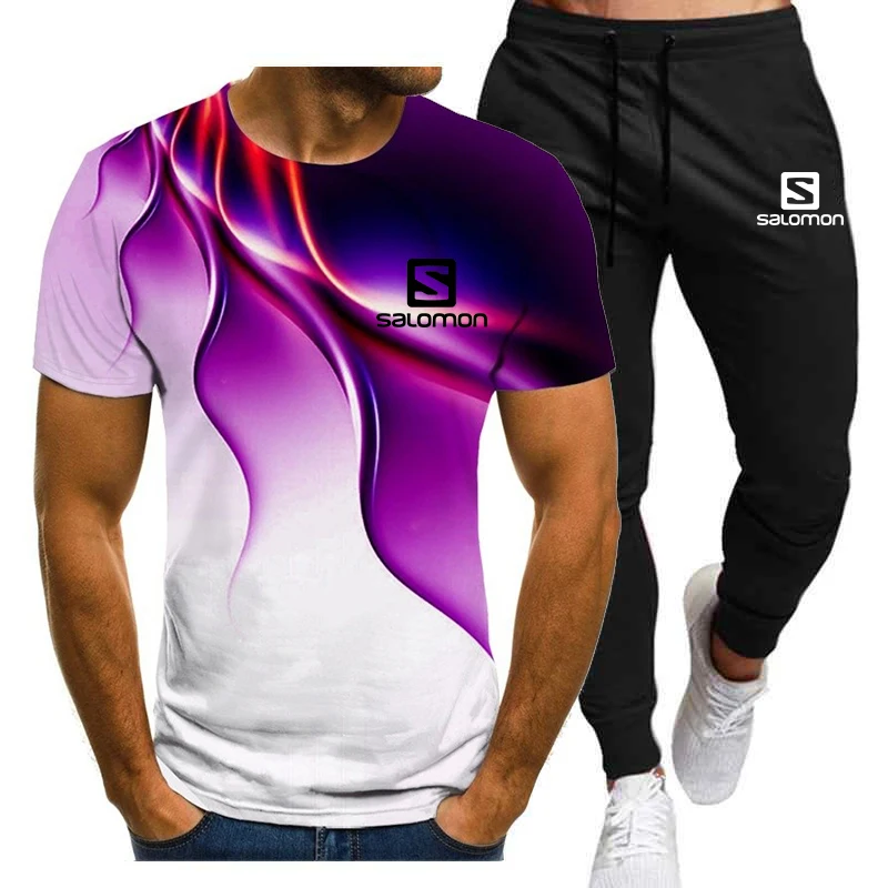 

Fashion Summer Tracksuit Men's Clothing Casual Short Sleeve O-Neck T-shirt + Shorts Male Quick Drying Ropa Hombre Two Pieces Set