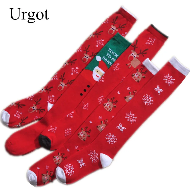 Urgot 2 пары женские рождественские чулки хлопковые длинные гольфы носки