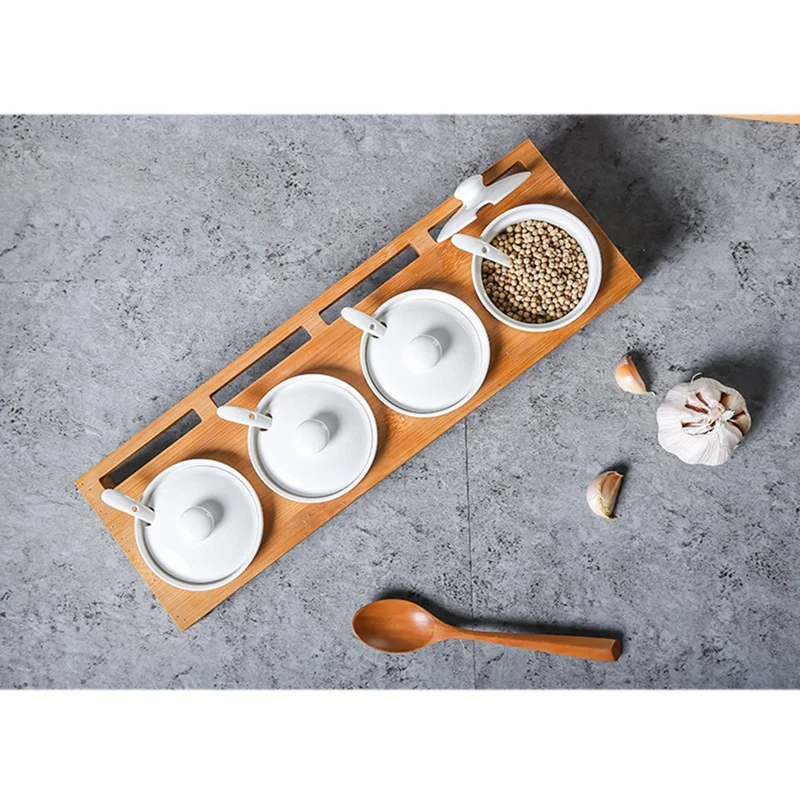 Набор из 4 фарфоровых банок для специй с воздухонепроницаемая крышка кухонная