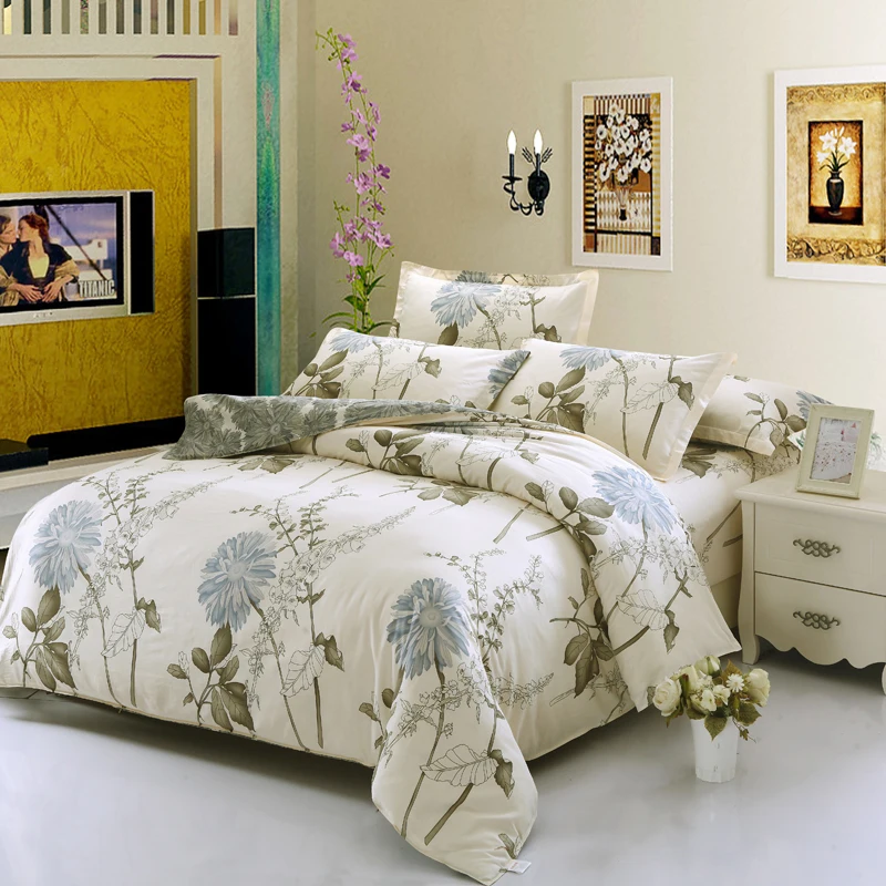 

Chrysanthemum Bedding set imports 4/3pcs Comfortable Bed Sheets Duvet Cover quilt cover ivory-white bedclothes sell well