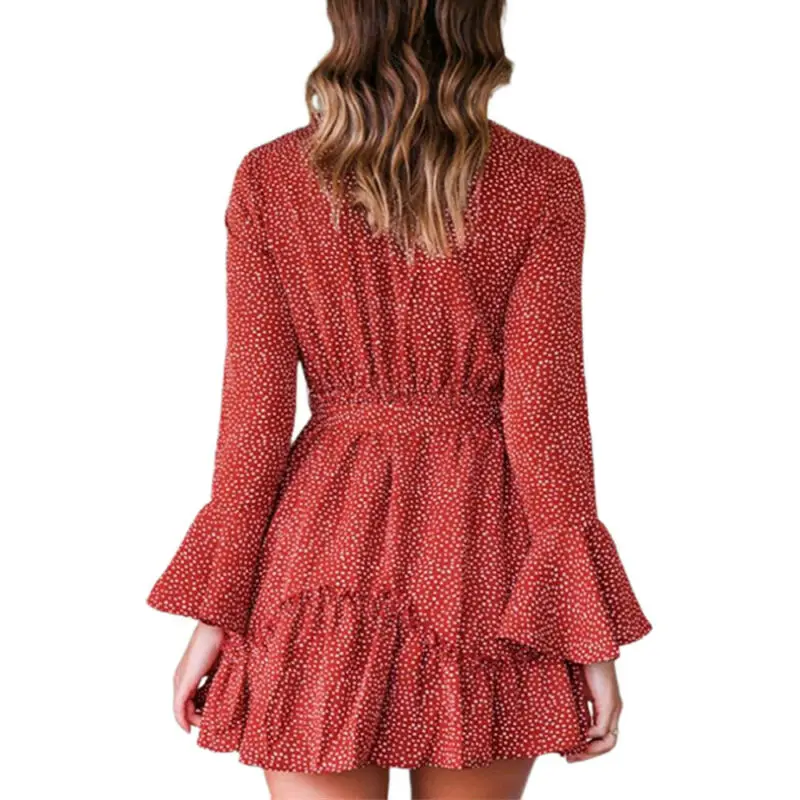 

Women's Casual Polka Dot/Floral Sundress Holiday Summer Beach V Neck Short Dress