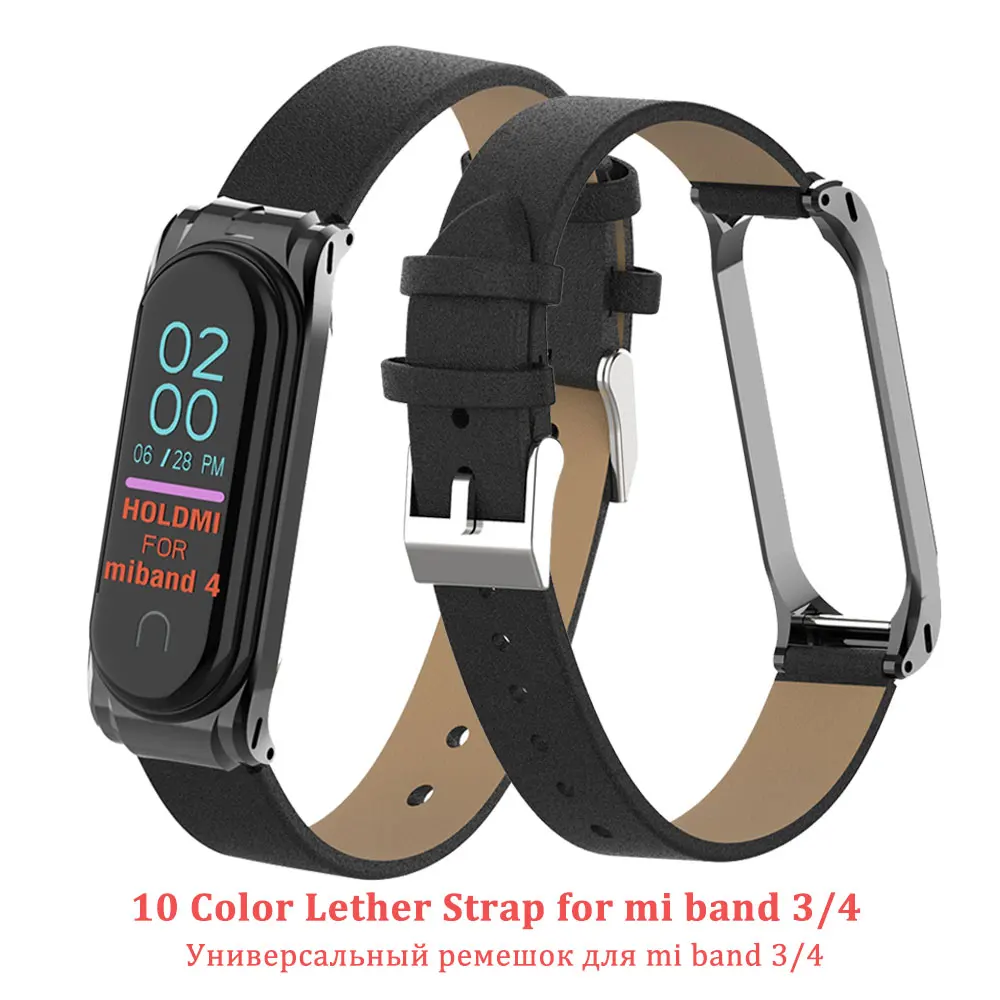 Кожаный ремешок для Xiaomi mi Band 4 3 Смарт-браслет металлический чехол для спортивных часов для mi Band 4 Замена