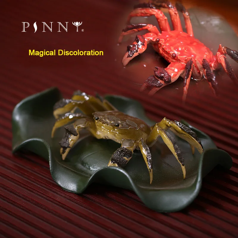 

PINNY Purple Sand Resin Discoloring Crab With Leaf Tea Pets Zi Sha Crab Statues Ceramic Tea Ceremony Ornaments