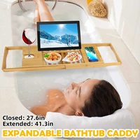 extendable bamboo bathtub tray home spa bathtub caddy organizer rack book wine tablet holder nonslip bath tub tray wooden shelf