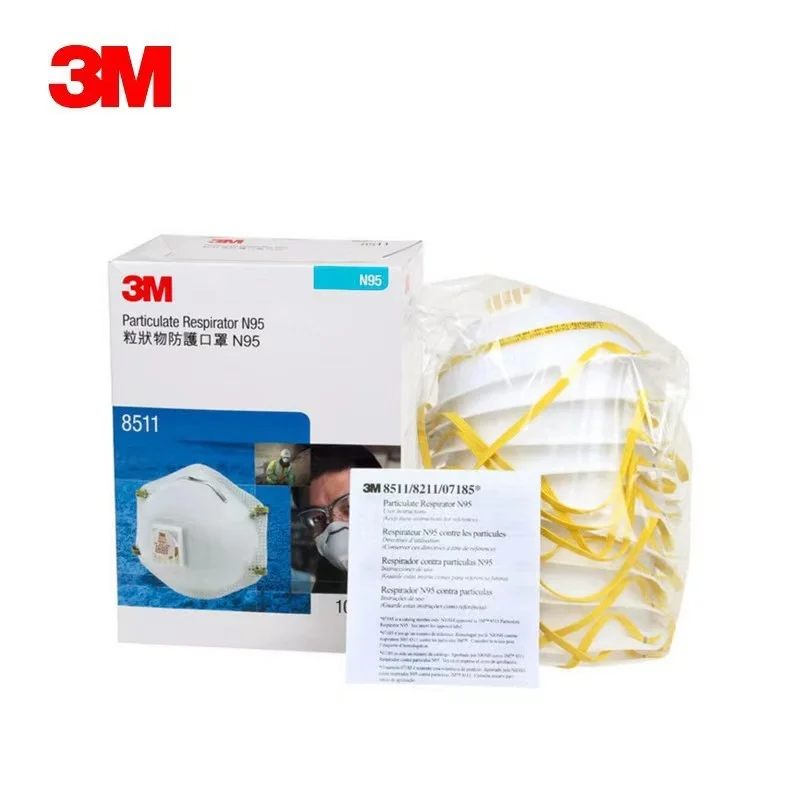 

3M N95 Particulate Respirator 8511 with Cool Flow Exhalation Valve M-Noseclip Braided headbands Safety Mask 10PCS/Box