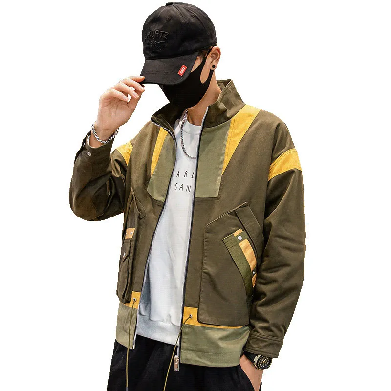 Spring &amp Autumn New Trend Stand-up Collar Loose Plus Size Jacket Multi-pocket Simple Solid Color Casual Men Free Shipping | Мужская